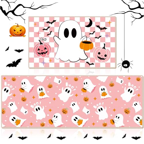 Halloween Ghost Kitchen Mat Set Pink Non Slip Rugs - Ghost / Pink Variation