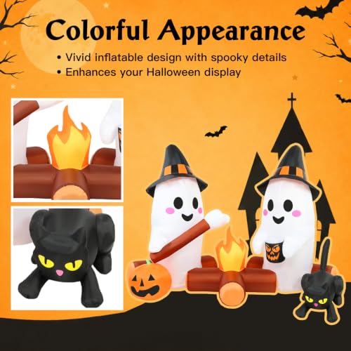 Halloween Inflatable Yard Decor with Ghost, Campfire & Lights - 7ft Outdoor Halloween Decorations
