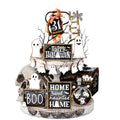 Halloween Wooden Tiered Tray Decorations Set Ghost Black & White - MiniInflat