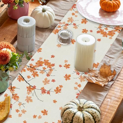 Fall Table Runner Maple Leaf Autumn Harvest Thanksgiving 13 x 72 Inch - Farmhouse Kitchen Decor