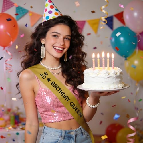 40th Birthday Sash for Women Men - Happy 40th Party Decorations Gift