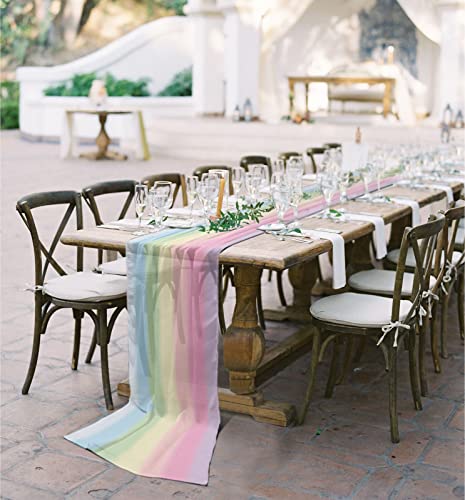 Rainbow Stripes Chiffon Table Runner 27x120 Inches - Wedding & Party Decor