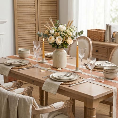 Caramel Braided Striped Rustic Chenille Table Runner 13x72 Inch for Autumn Fall Decor