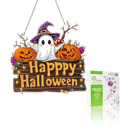 Halloween Ghost Diamond Art Hanging Kit - Pearl & Unique Shape Design, Pumpkin Variation