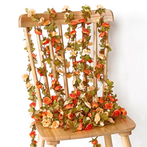 Orange Artificial Flower Garland 9 Pack - 72 FT Silk Rose Vines for Wedding Decor