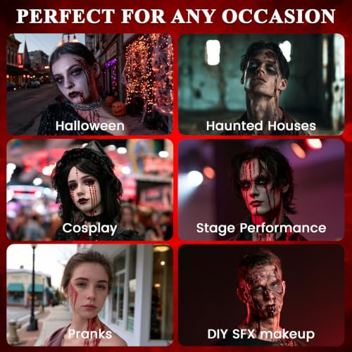 Halloween Fake Blood Makeup Kit - Fresh Dark Red 5PCS, Washable & Realistic