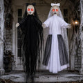 Halloween Hanging Twin Sisters Decorations with LED Eyes & Sound - Black White Twin Haunted Bride