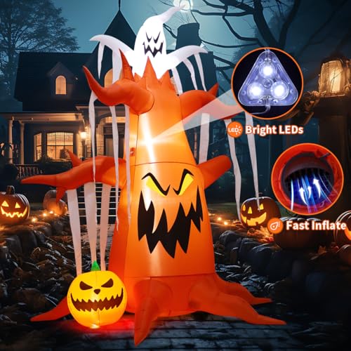 10 FT Halloween Inflatable Dead Tree with Ghost and Pumpkin Outdoor Decor