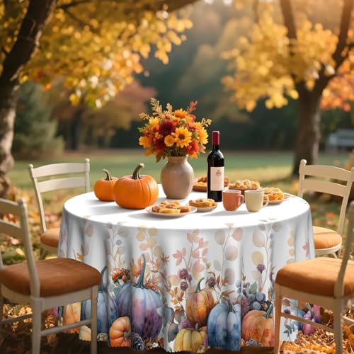 Blue Pumpkin Halloween Round Tablecloth 70 Inch Fall Decor