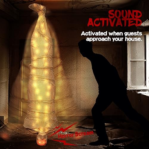 68-Inch Hanging Halloween Corpse Prop with Sound-Activated Lights and Animated Scare Effect