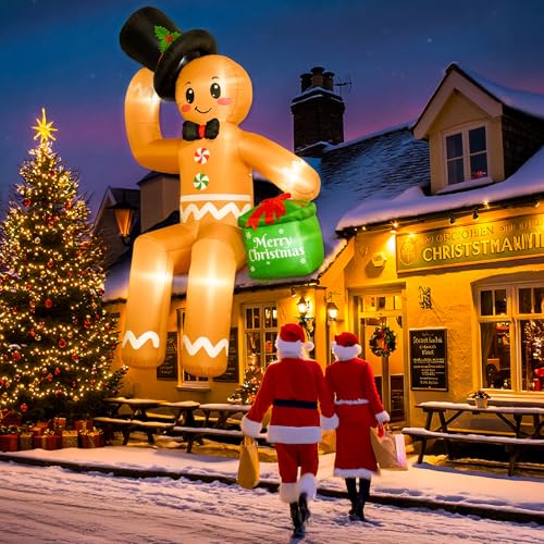 16FT Gingerbread Inflatable Christmas Decor with LED Lights - Sitting Variant