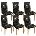 Halloween Skull Chair Covers Set of 6 - Gothic Floral Dining Protectors for Holiday Decor