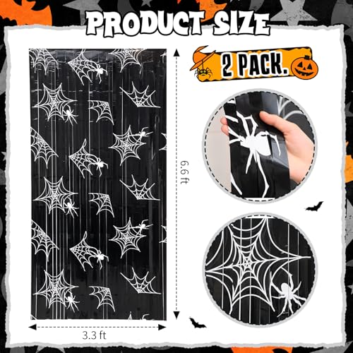 Black Foil Fringe Curtains for Halloween Party Decor, 3.3 x 6.6 ft - 2 Pack