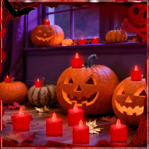 Red LED Tealight Candles 48 Pack - Battery Operated, 1.8 Inch, Flameless Decor
