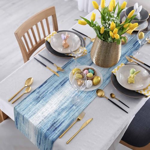 Blue Table Runner 16x72 Inch Ombre Abstract Farmhouse Decor Lightskyblue Variation