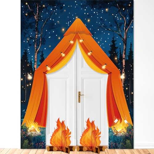 Camping Party Door Banner Set with Campfire & Forest Scene Decorations