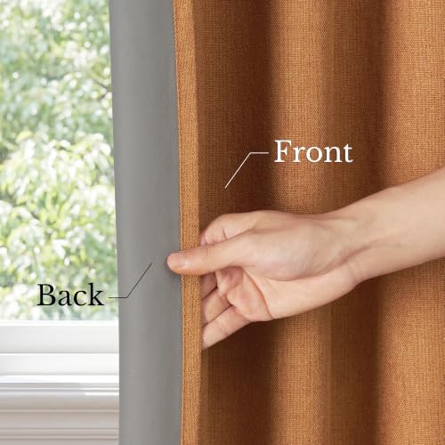 Blackout Linen Curtains - Burnt Orange, 2 Panels, 90 Inch Long, Versatile Window Treatment with 3 Hanging Styles