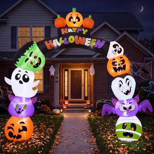 8FT Halloween Pumpkin Inflatable Archway with LED Lights for Outdoor Yard Decor