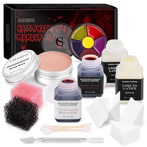Halloween Special Effects SFX Makeup Kit with Liquid Latex, Fake Blood & Sponges