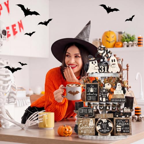 Halloween Ghost Coffee Tiered Tray Decor Set - 17 Pcs Fall Farmhouse Style Variation