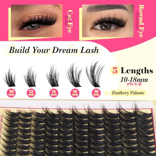 Lash Clusters -C Wispy Spikes 160D 10-18mm DIY Lash Extensions, Natural & Dramatic