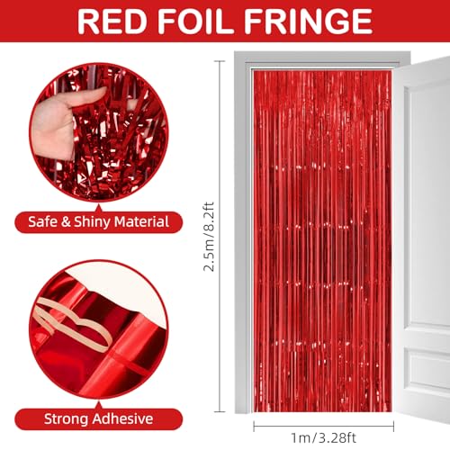 Red Foil Fringe Curtain Backdrop Pack - 30 Count, 3.3x8.2 Ft Party Decorations