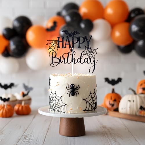Halloween Ghost and Spider Cake Topper - Black Glitter Birthday Decor