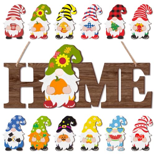 Interchangeable Gnome Door Sign with Walnut Finish - Seasonal Home Decor