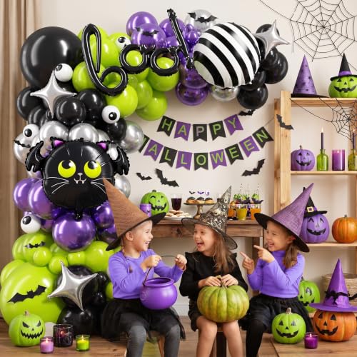 Halloween Balloon Garland Arch Kit - Purple Lime Green Black with Eyeball Balloons & Variations