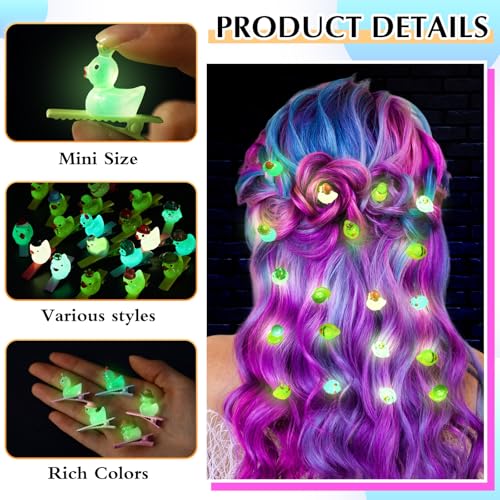 Glow-in-the-Dark Duck Hair Clips - 30 Assorted Styles for Raves & Festivals