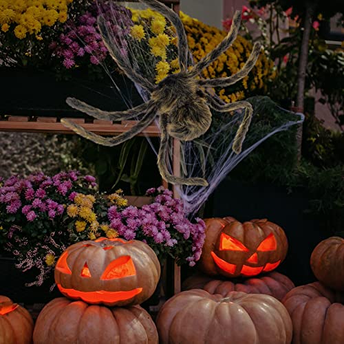 35.5 Inch Halloween Giant Brown Spider Decoration - Realistic Fuzzy Scary Prop for Haunted House & Yard