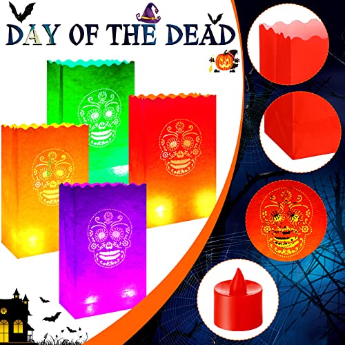 Day of the Dead Luminary Bags with LED Tea Lights - 32 Piece Party Decor Set