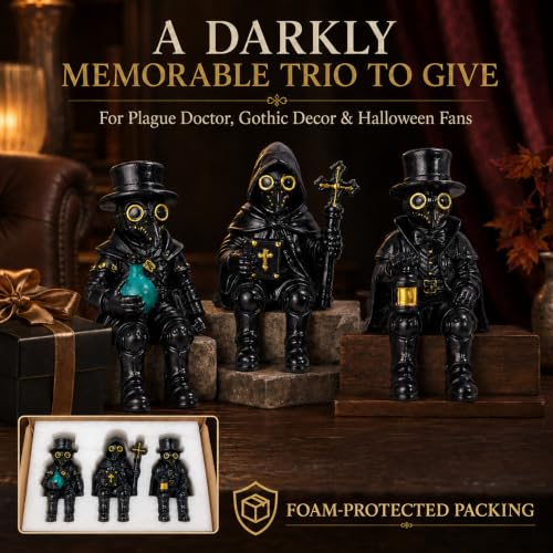 Halloween Plague Doctor Figurines Set - Gothic Resin Shelf Decor, 3 Pieces