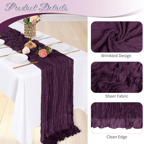 6 Pack Dark Purple Cheesecloth Table Runner 17 x 108 Inch Boho Wedding Decor