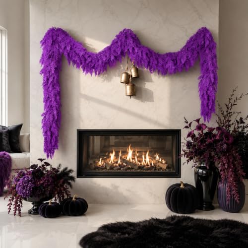 Purple Cedar Garland 9ft Artificial Christmas Decor for Indoor Outdoor | Reusable