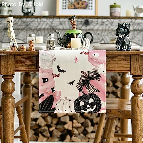 Pink Halloween Table Runner 13x108 Inch Home Party Decor - Artoid Mode
