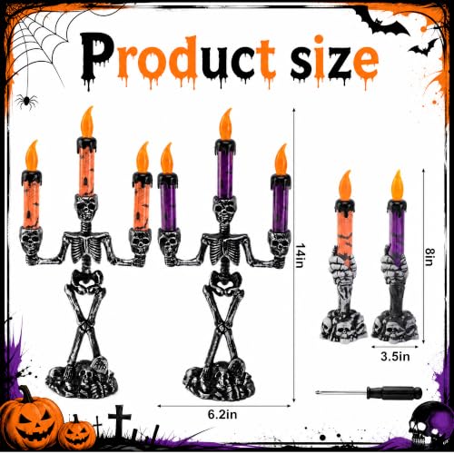Halloween Skeleton Candelabra LED Candle Holders Set - Skull Decor for Parties