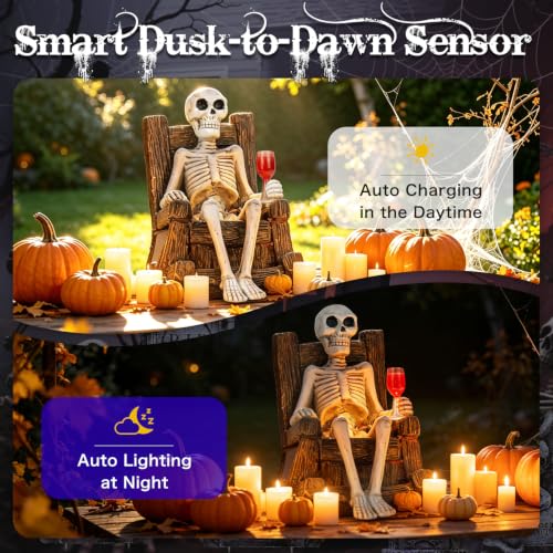 Solar Halloween Skeleton Garden Statue - 6.5-Inch Outdoor Decor with LED Light
