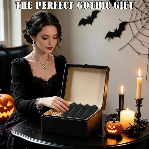 Gothic Coffin Wall Decor with 8 Hooks - Rustic Black Key Holder Set