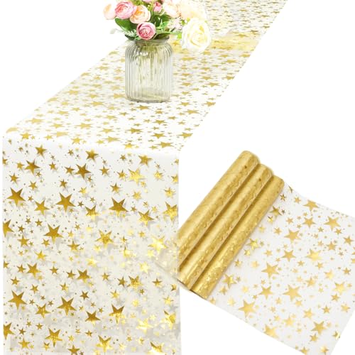 Gold Star Glitter Table Runner - 3 Rolls 11x108 Inches, Party Decor