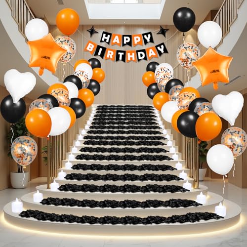 Halloween Birthday Balloons Decorations Orange Black & White Party Banner & Star Balloons - Variation of THIS Listing