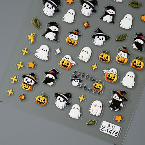 Halloween 5D Embossed Nail Stickers - Ghost Pumpkin Star Design, 2 Sheets, Variation of THIS listing