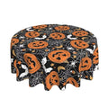 Halloween Tablecloth 60 Inch Round Black Pumpkins Web Design Stain-Resistant Polyester