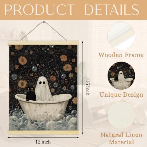Halloween Ghost Canvas Poster with Wooden Frame 12x16 Inch - Variation of Ghost