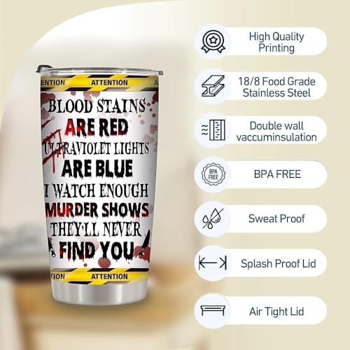 Humorous True Crime Scene Black Cat Tumbler - 20oz Stainless Steel with Lid