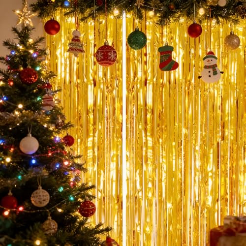 Gold Foil Curtain Backdrop for Party Decorations - 2 Pack