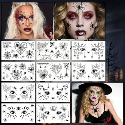 Halloween Spider Web Temporary Tattoos - Style03, Waterproof Body Stickers, 10 Sheets