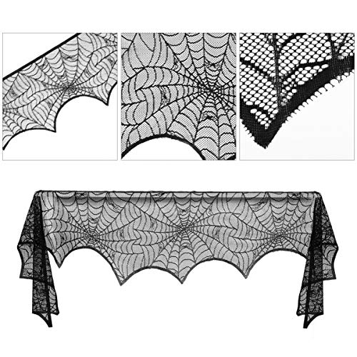 Halloween Spiderweb Fireplace Mantle Cover Black Lace Decoration 18x96 Inch