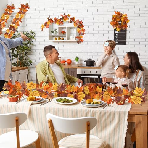 Helimoto Fall Maple Leaf Garland 4 Pack - 23.6FT Autumn Halloween Decor - Brownyellow