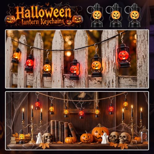 Halloween Mini Pumpkin Lantern Keychain - Bulk 12 Pcs, 3.1 Inch, Pumpkin Variation